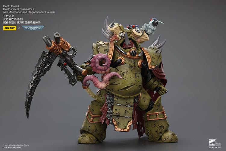 Warhammer 40k Action Figure 1/18 Death Guard Deathshroud Terminator 2 with Manreaper and Plaguespurter Gauntlet 14 cm