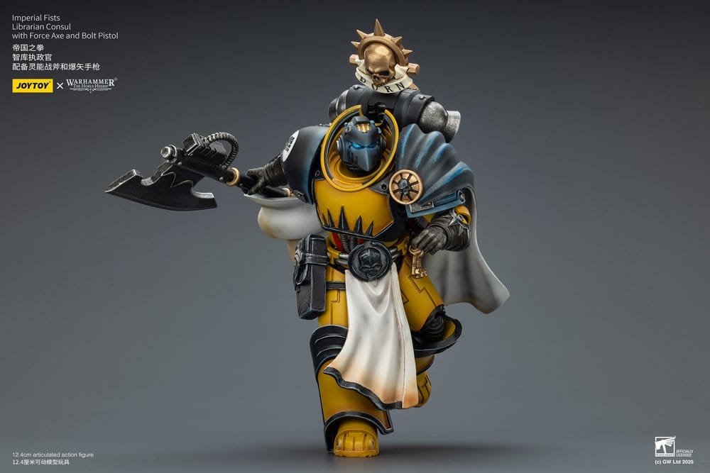 Warhammer Imperial Fists Action Figure Librarian Consulwith Force Axe and Bolt Pistol 12 cm