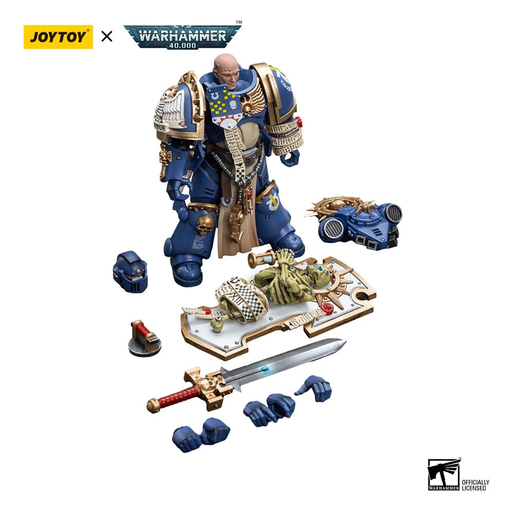 Warhammer 40k 1/18 Ultramarines Primaris Captain Action Figure with Relic Shield and Power Sword 12cm