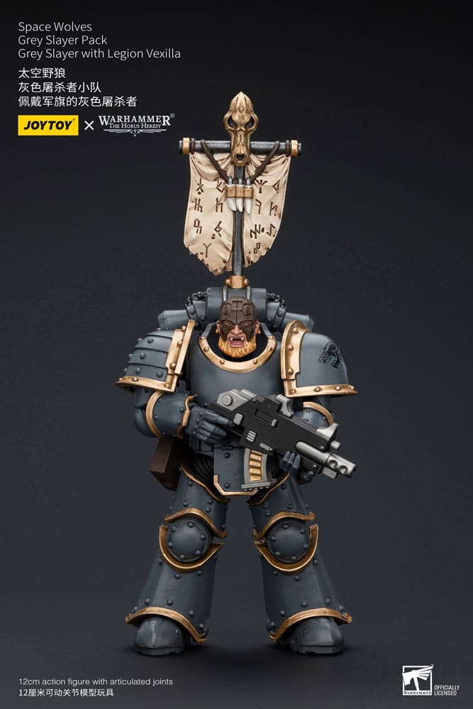 Warhammer The Horus Heresy Action Figure 1/18 Space Wolves Gray Slayer Pack Gray Slayer con Legion Vexilla 12 cm