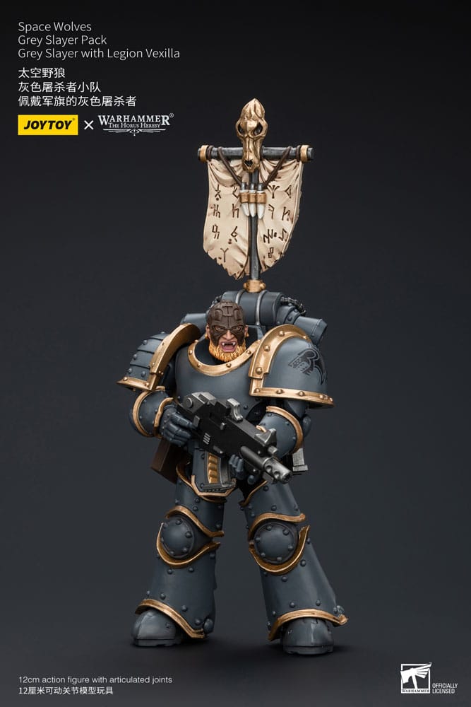 Warhammer The Horus Heresy Action Figure 1/18 Space Wolves Gray Slayer Pack Gray Slayer con Legion Vexilla 12 cm