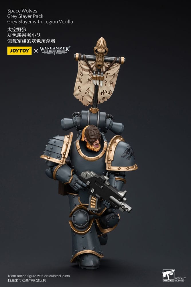 Warhammer The Horus Heresy Action Figure 1/18 Space Wolves Gray Slayer Pack Gray Slayer con Legion Vexilla 12 cm