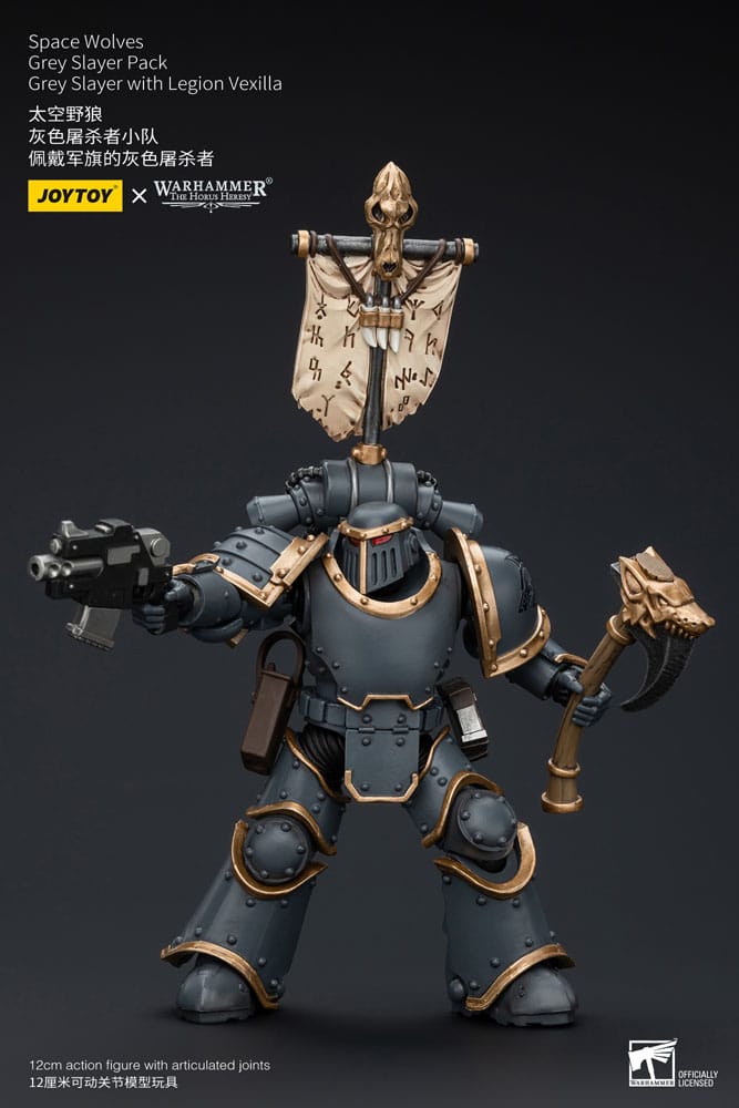 Warhammer The Horus Heresy Action Figure 1/18 Space Wolves Gray Slayer Pack Gray Slayer con Legion Vexilla 12 cm