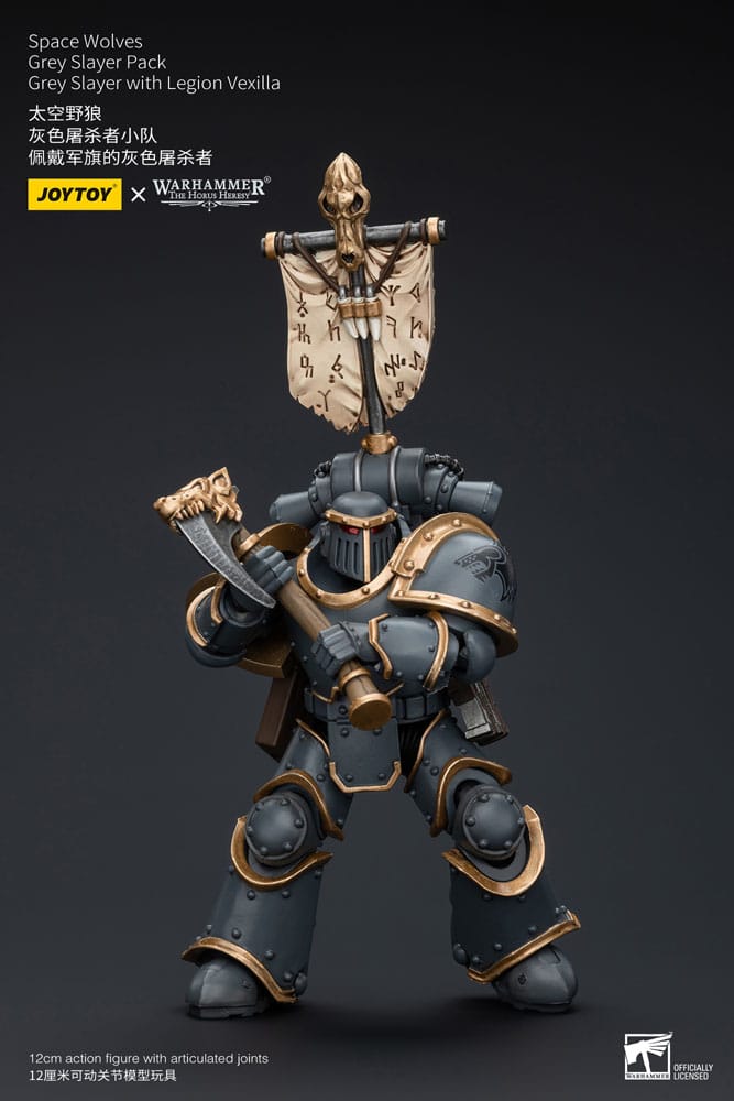 Warhammer The Horus Heresy Action Figure 1/18 Space Wolves Gray Slayer Pack Gray Slayer con Legion Vexilla 12 cm