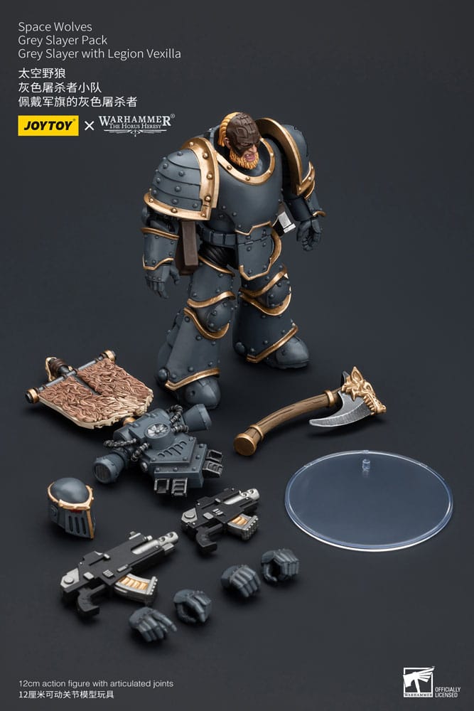 Warhammer The Horus Heresy Action Figure 1/18 Space Wolves Gray Slayer Pack Gray Slayer con Legion Vexilla 12 cm