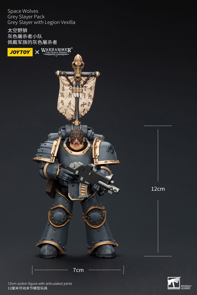 Warhammer The Horus Heresy Action Figure 1/18 Space Wolves Gray Slayer Pack Gray Slayer con Legion Vexilla 12 cm