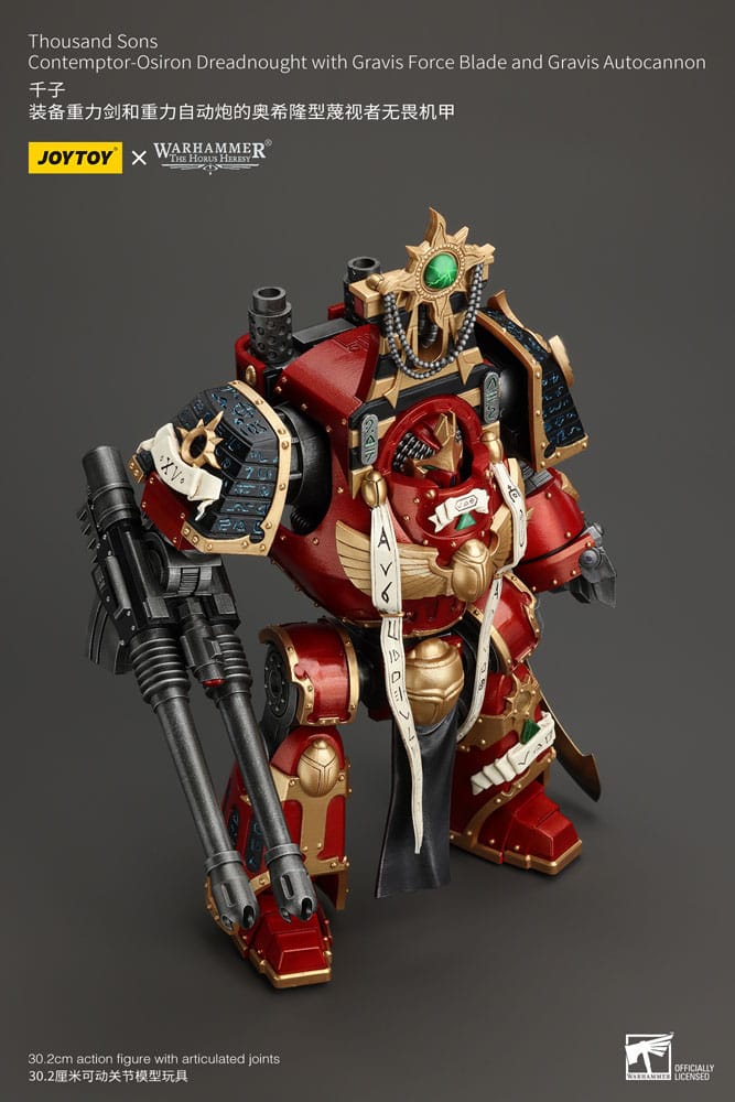 Warhammer The Horus Heresy Action Figure 1/18 Thousand Sons Contemptor-Osiron Dreadnought con lama Gravis Force e cannone automatico Gravis 30 cm