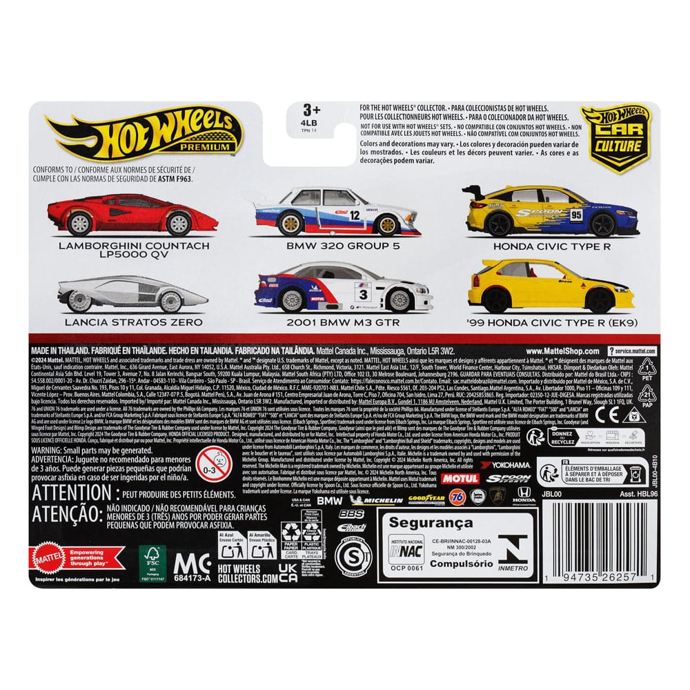 Hot Wheels Premium Car Culture Diecast Vehicle 2-Pack 1/64 '99 Honda Civic Type R (EK9) & Honda Civic Type R