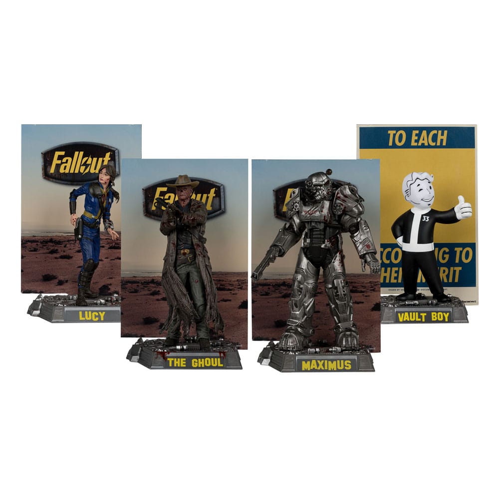 Fallout Movie Maniacs PVC Statue 4-Pack Lucy, Maximus, The Ghoul &amp; Vault Boy 15 cm