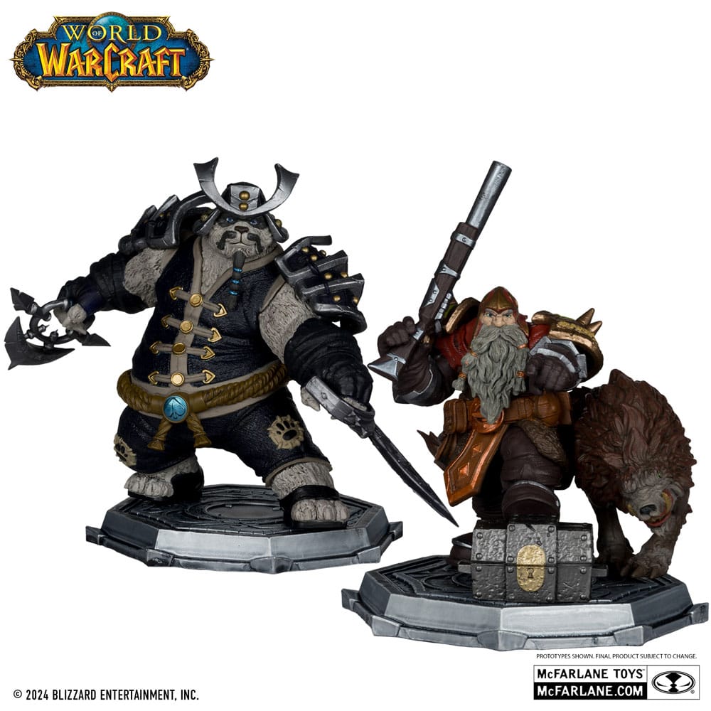 Statuetta in PVC di World of Warcraft, confezione da 2, scala 1/12, Cacciatore di nani: Maestro delle bestie e Pandaren: Monaco (etichetta dorata), 15 cm