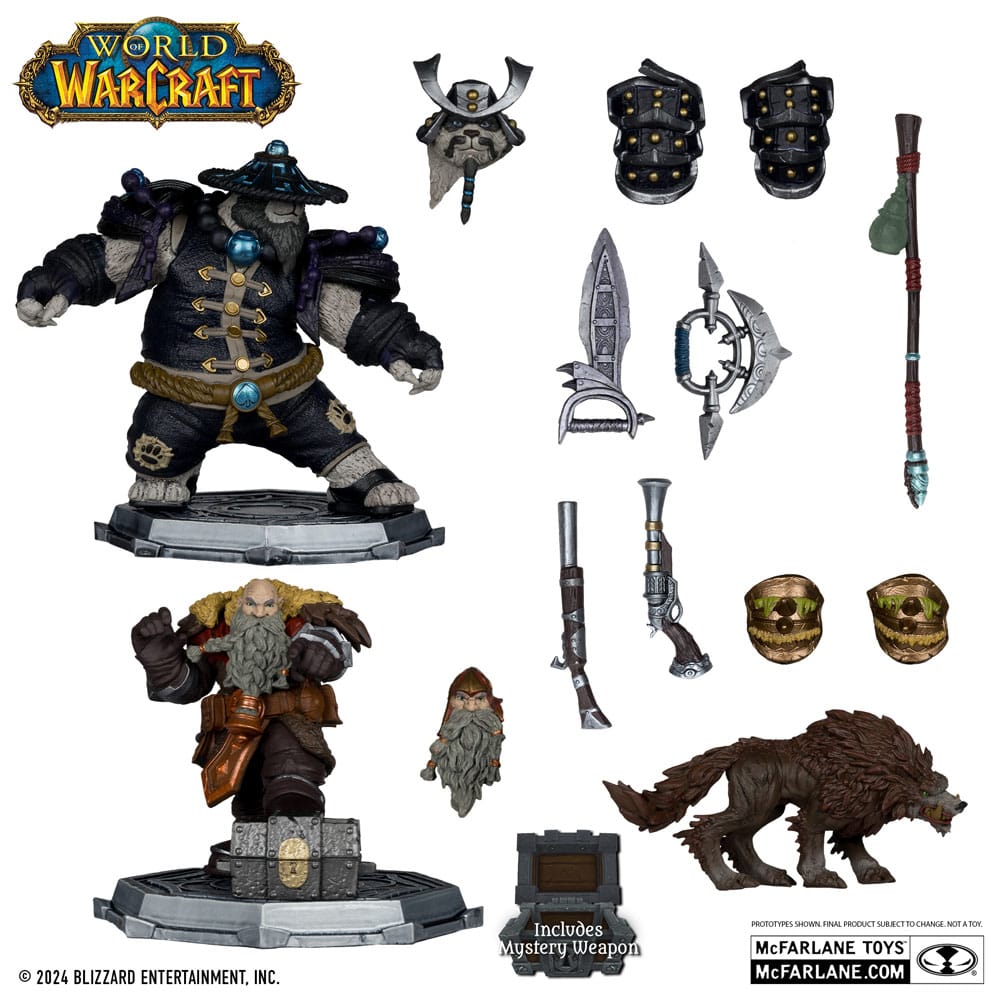 Statuetta in PVC di World of Warcraft, confezione da 2, scala 1/12, Cacciatore di nani: Maestro delle bestie e Pandaren: Monaco (etichetta dorata), 15 cm
