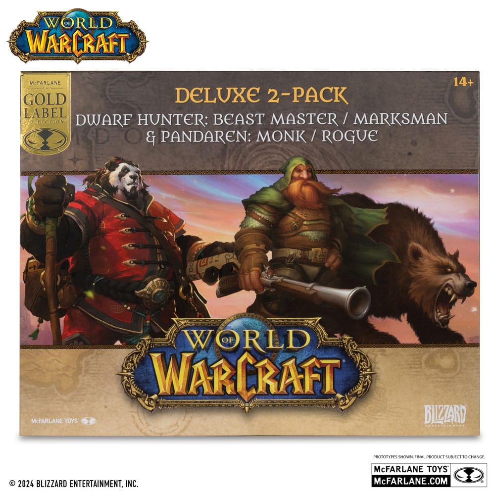Statuetta in PVC di World of Warcraft, confezione da 2, scala 1/12, Cacciatore di nani: Maestro delle bestie e Pandaren: Monaco (etichetta dorata), 15 cm