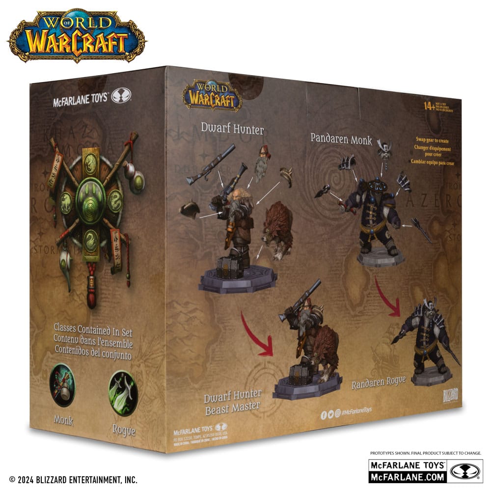 Statuetta in PVC di World of Warcraft, confezione da 2, scala 1/12, Cacciatore di nani: Maestro delle bestie e Pandaren: Monaco (etichetta dorata), 15 cm