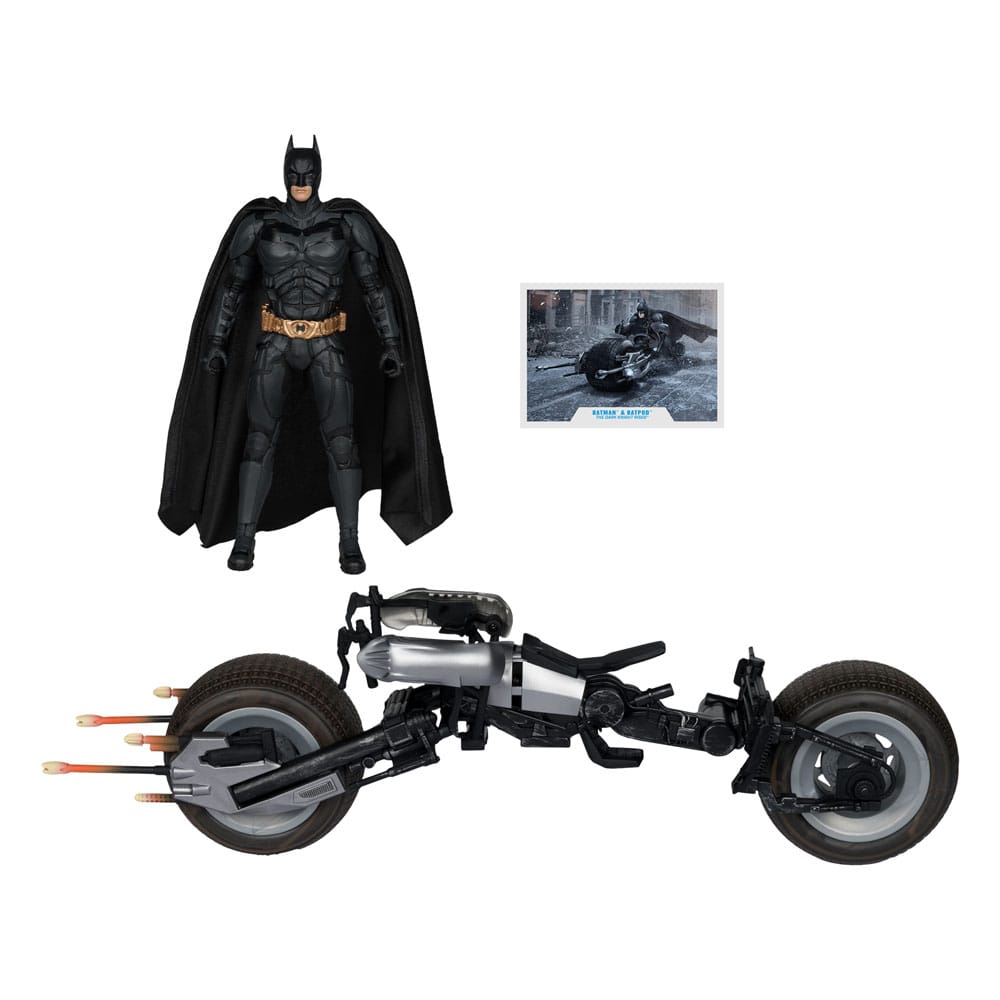 Action figure The Dark Knight DC Multiverse con veicolo Batman e Batpod da 18 cm
