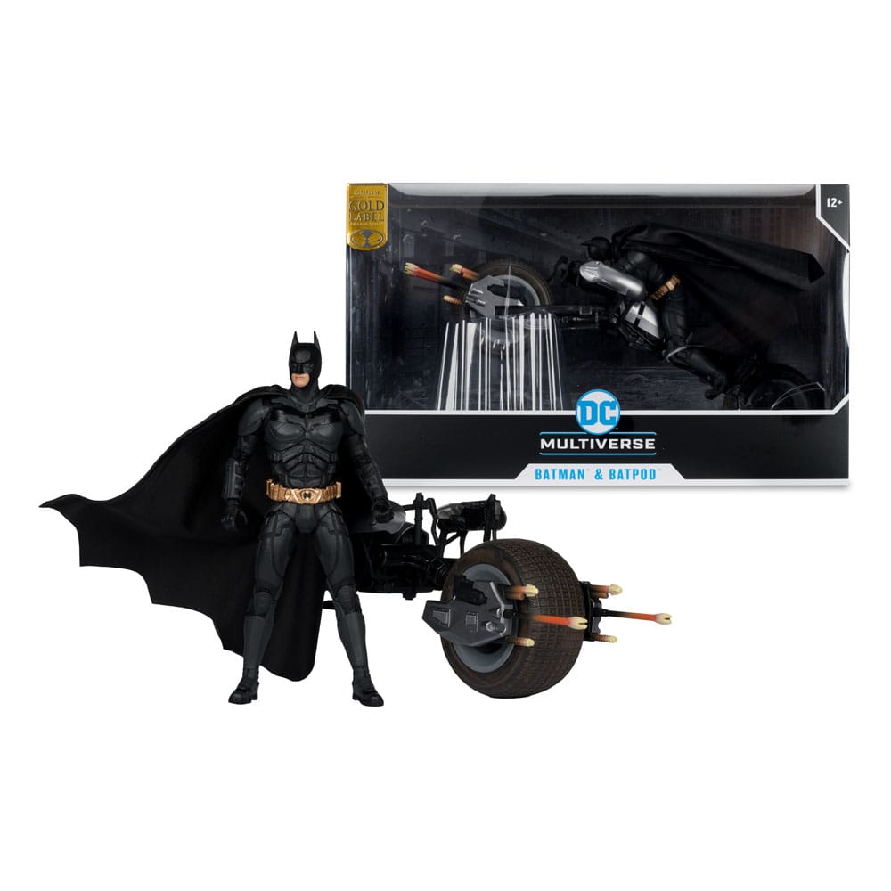 Action figure The Dark Knight DC Multiverse con veicolo Batman e Batpod da 18 cm