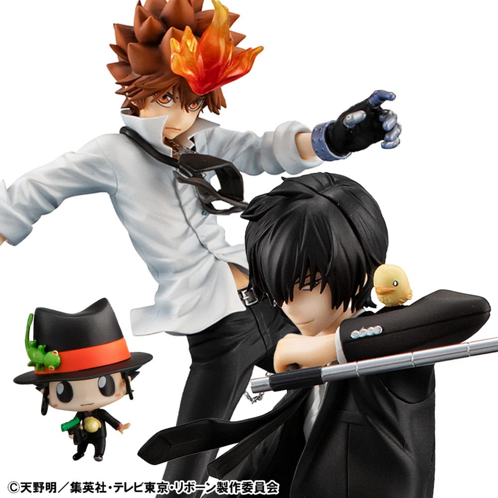 Katekyo Hitman Reborn! GEM Series PVC Statue Tsunayoshi Sawada &amp; Kyoya Hibari &amp; Reborn Set 21 cm