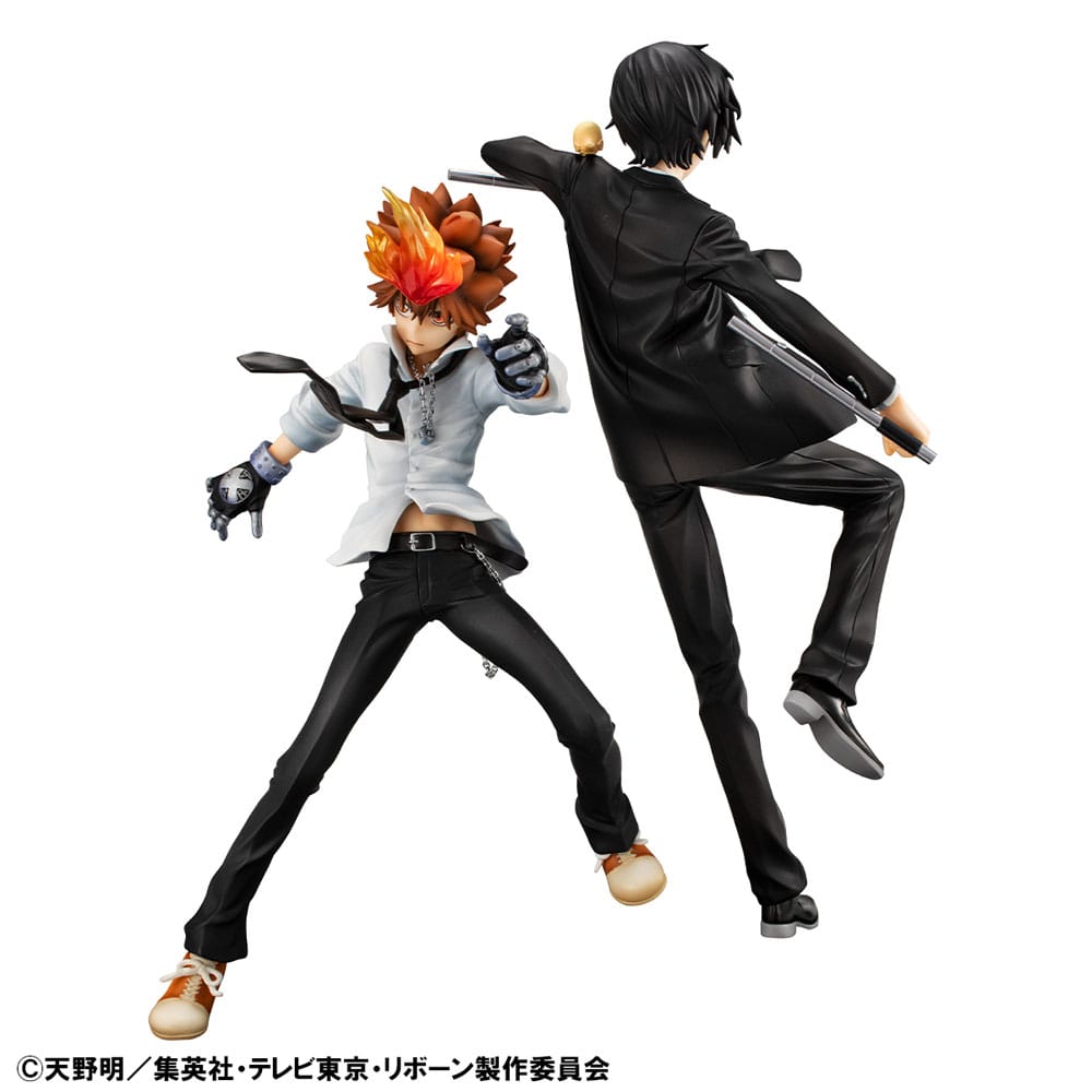 Katekyo Hitman Reborn! GEM Series PVC Statue Tsunayoshi Sawada &amp; Kyoya Hibari &amp; Reborn Set 21 cm