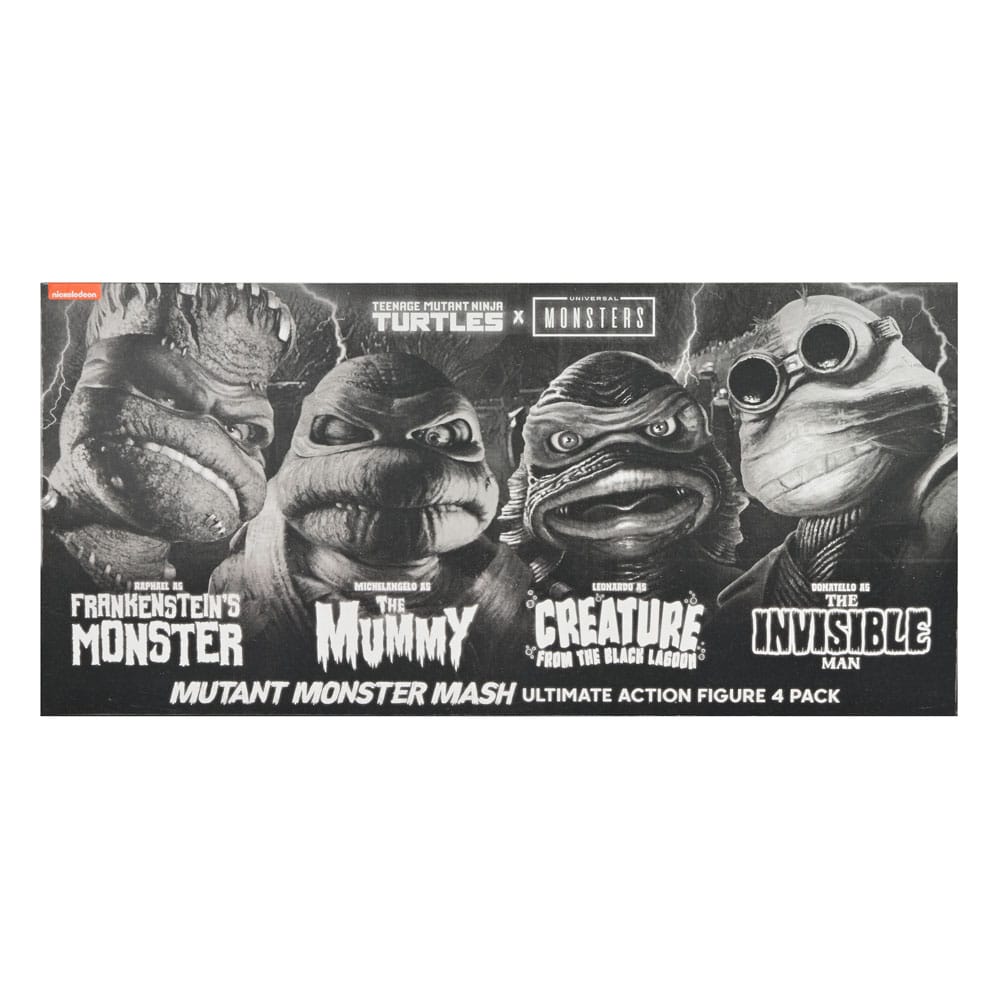 Action figure Universal Monsters x Teenage Mutant Ninja Turtles, confezione da 4, Tartarughe nere e bianche, 18 cm