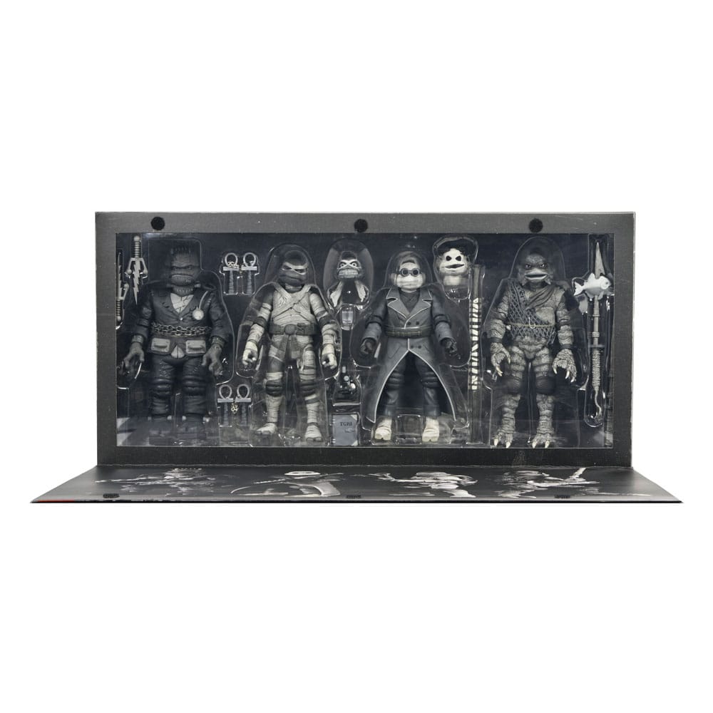 Action figure Universal Monsters x Teenage Mutant Ninja Turtles, confezione da 4, Tartarughe nere e bianche, 18 cm
