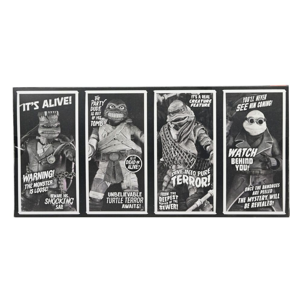 Action figure Universal Monsters x Teenage Mutant Ninja Turtles, confezione da 4, Tartarughe nere e bianche, 18 cm
