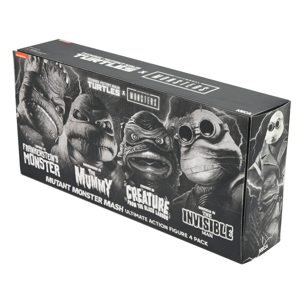 Action figure Universal Monsters x Teenage Mutant Ninja Turtles, confezione da 4, Tartarughe nere e bianche, 18 cm