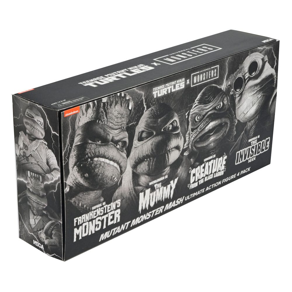 Action figure Universal Monsters x Teenage Mutant Ninja Turtles, confezione da 4, Tartarughe nere e bianche, 18 cm