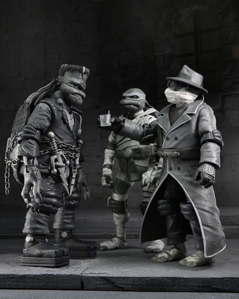 Action figure Universal Monsters x Teenage Mutant Ninja Turtles, confezione da 4, Tartarughe nere e bianche, 18 cm