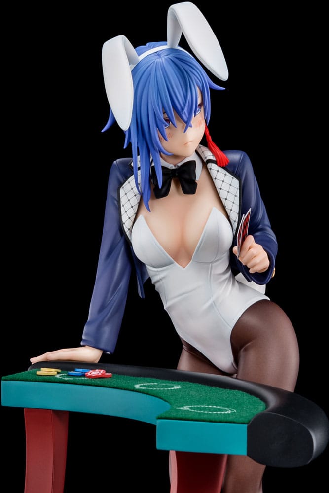 Statua 1/6 del Maestro di Spada Demoniaca dell'Accademia Excalibur Sakuya Sieglinde con costume da coniglio blu lapislazzuli e sistema di gimmick Nip Slip da 25 cm