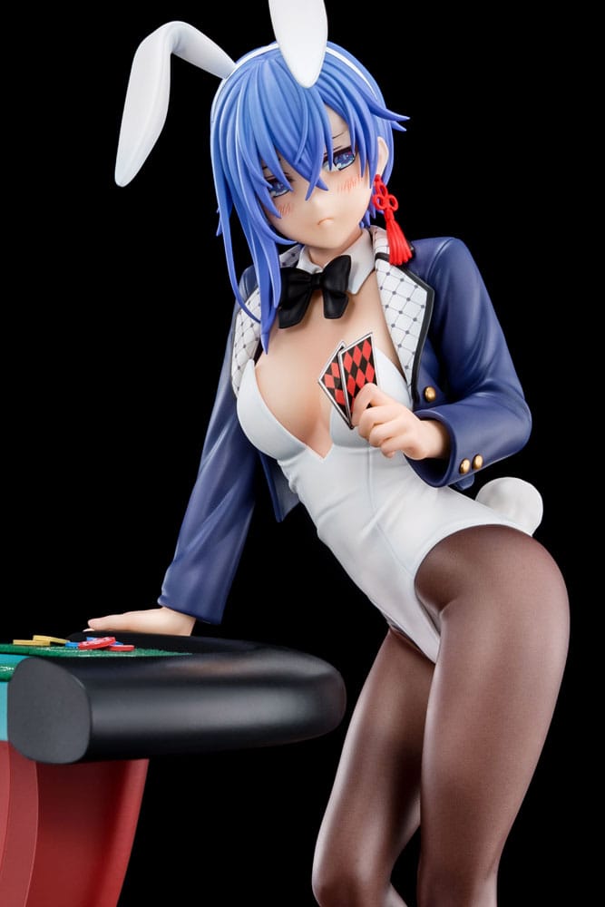 Statua 1/6 del Maestro di Spada Demoniaca dell'Accademia Excalibur Sakuya Sieglinde con costume da coniglio blu lapislazzuli e sistema di gimmick Nip Slip da 25 cm