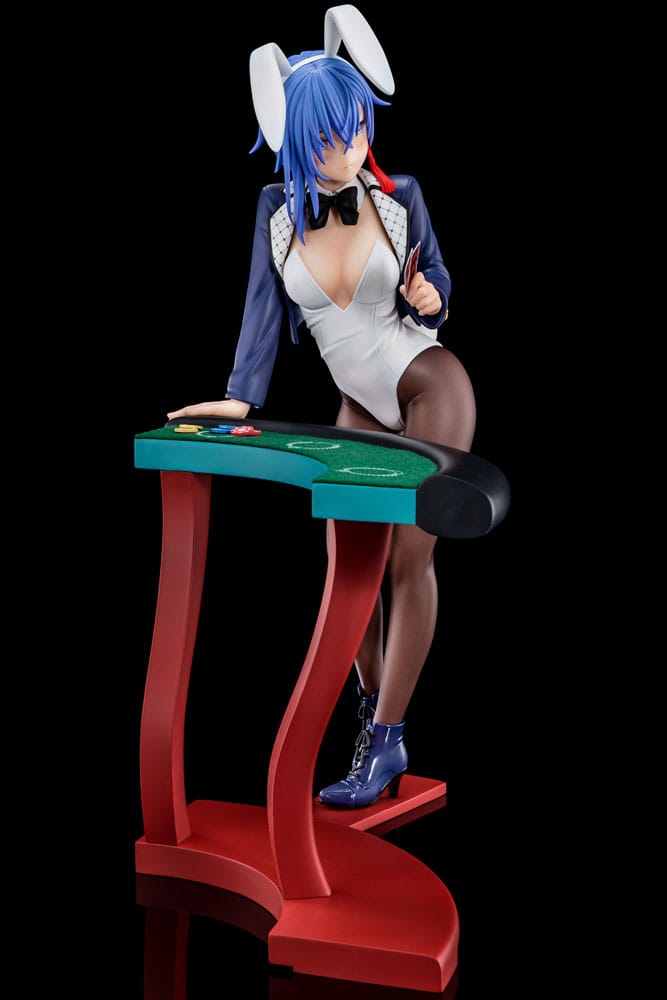 Statua 1/6 del Maestro di Spada Demoniaca dell'Accademia Excalibur Sakuya Sieglinde con costume da coniglio blu lapislazzuli e sistema di gimmick Nip Slip da 25 cm