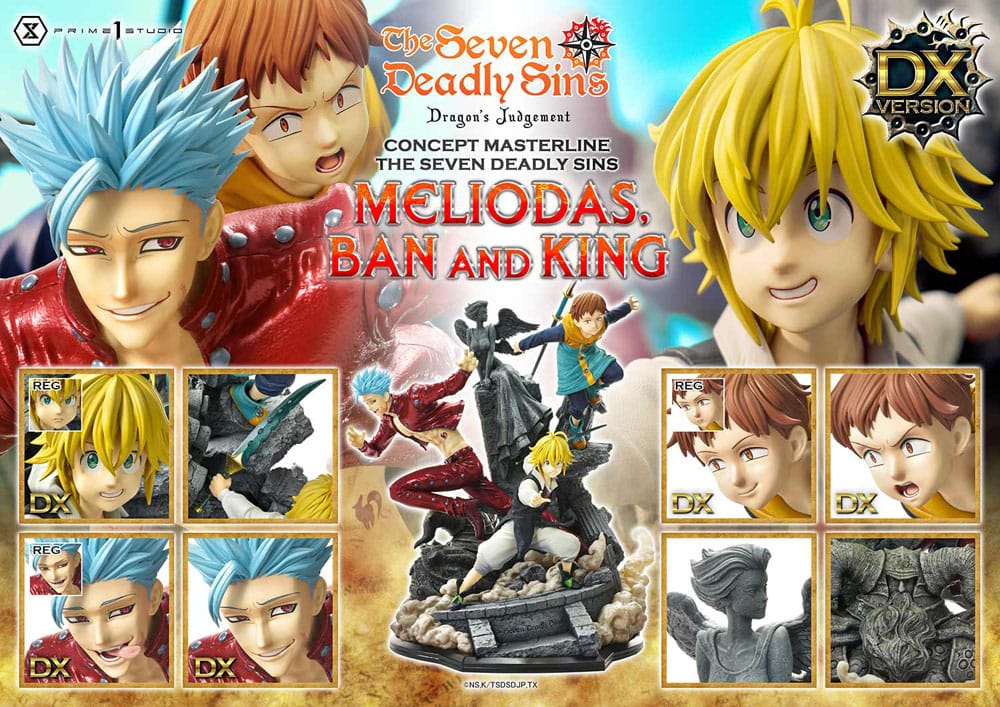 Statua della serie Masterline Concept dei sette peccati capitali Meliodas, Ban e King Deluxe Bonus Version 55 cm