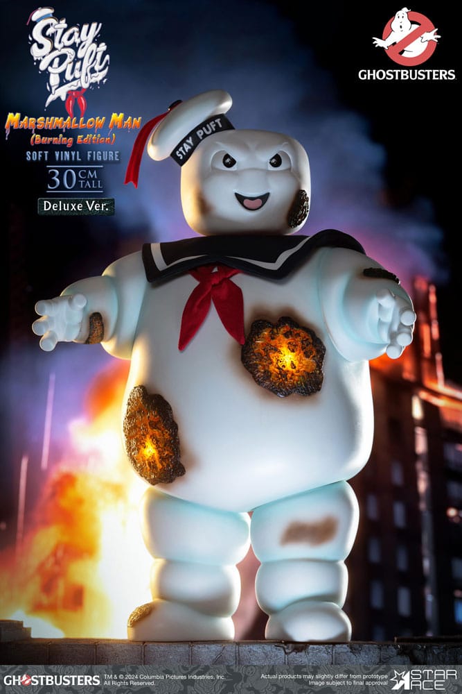 Statua in vinile morbido Ghostbusters Stay Puft Marshmallow Man Burnign Edition Versione Deluxe 30 cm