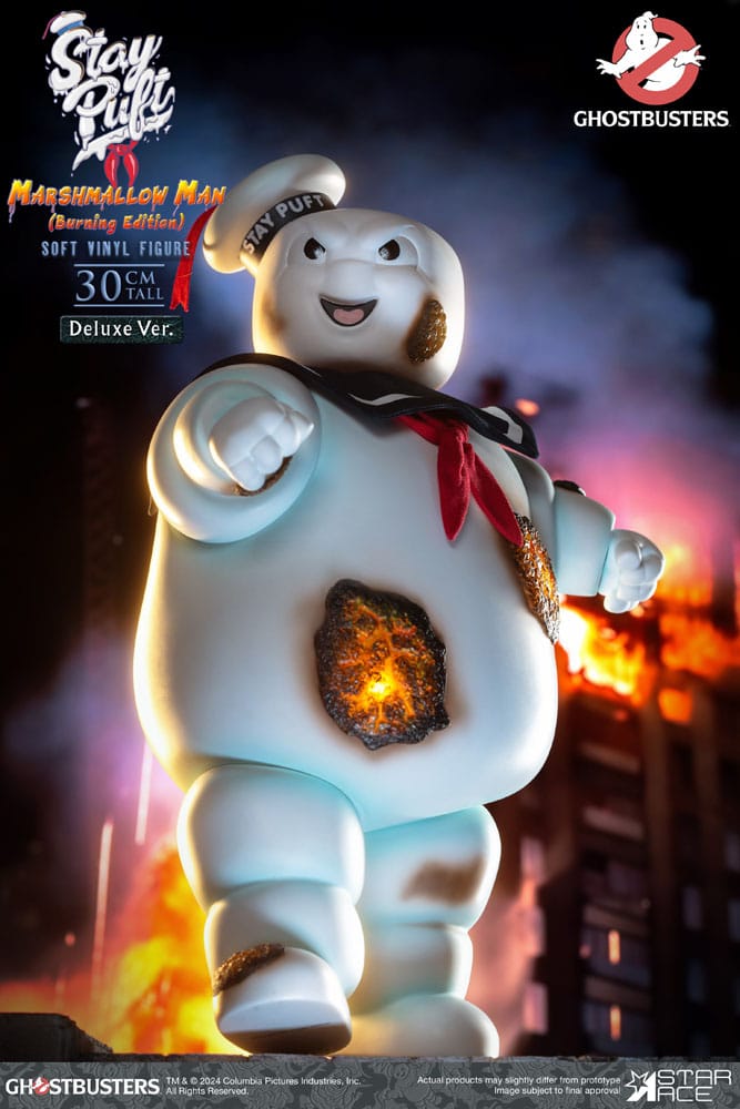 Statua in vinile morbido Ghostbusters Stay Puft Marshmallow Man Burnign Edition Versione Deluxe 30 cm