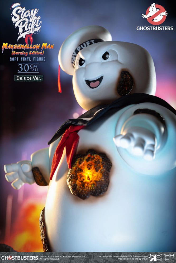 Statua in vinile morbido Ghostbusters Stay Puft Marshmallow Man Burnign Edition Versione Deluxe 30 cm