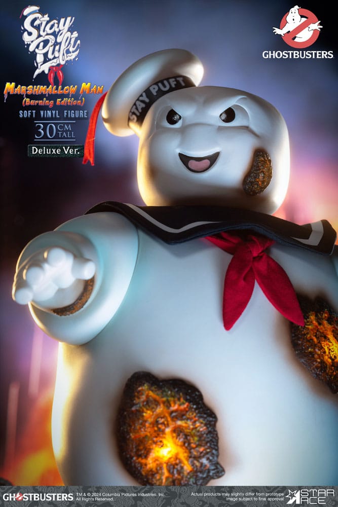 Statua in vinile morbido Ghostbusters Stay Puft Marshmallow Man Burnign Edition Versione Deluxe 30 cm