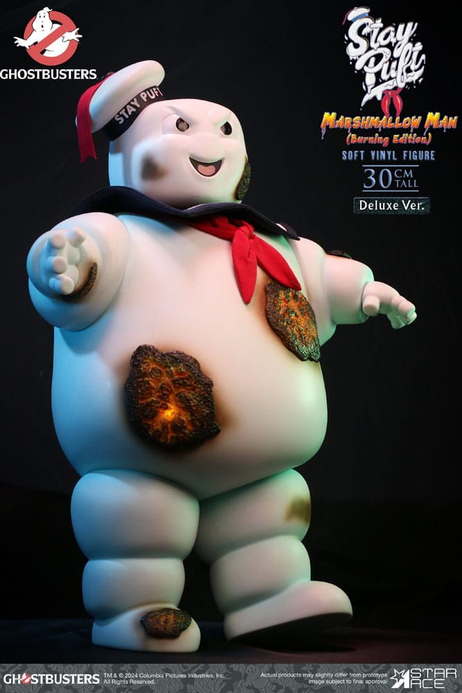 Statua in vinile morbido Ghostbusters Stay Puft Marshmallow Man Burnign Edition Versione Deluxe 30 cm