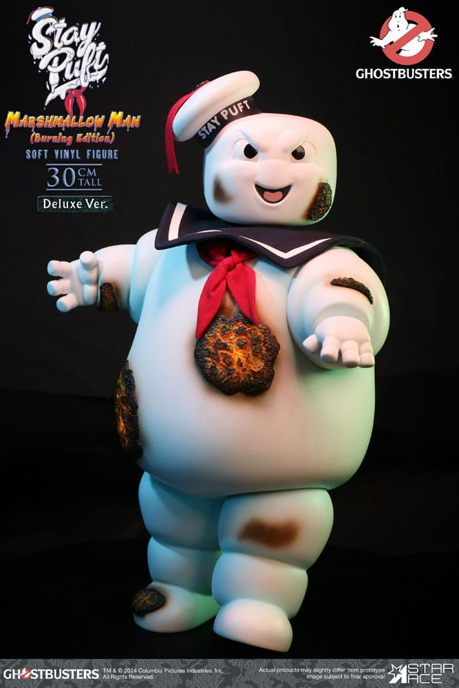 Statua in vinile morbido Ghostbusters Stay Puft Marshmallow Man Burnign Edition Versione Deluxe 30 cm