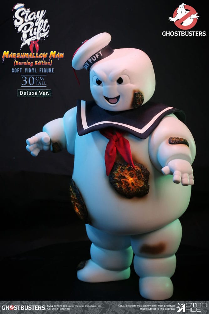 Statua in vinile morbido Ghostbusters Stay Puft Marshmallow Man Burnign Edition Versione Deluxe 30 cm