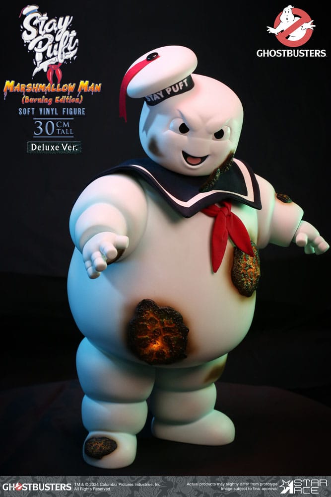 Statua in vinile morbido Ghostbusters Stay Puft Marshmallow Man Burnign Edition Versione Deluxe 30 cm