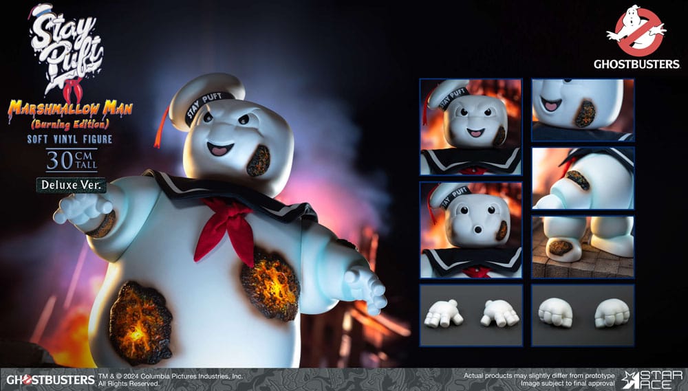 Statua in vinile morbido Ghostbusters Stay Puft Marshmallow Man Burnign Edition Versione Deluxe 30 cm
