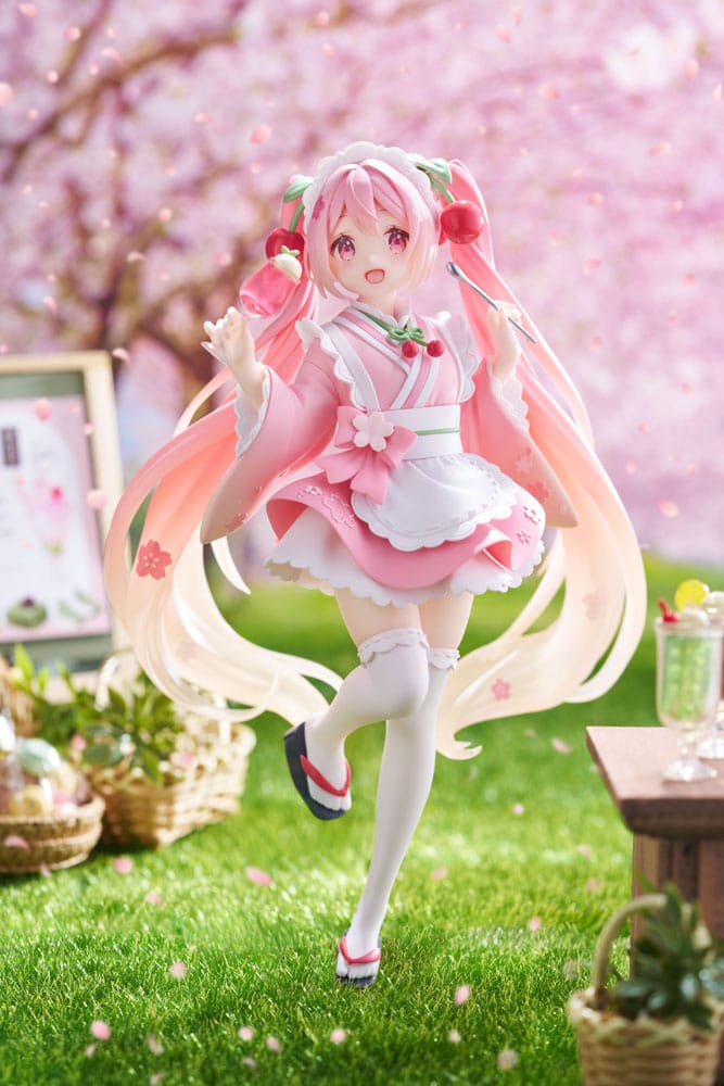 Hatsune Miku PVC Statue Newley Written Sakura Miku Japanese Cafe Ver. Reissue 18 cm