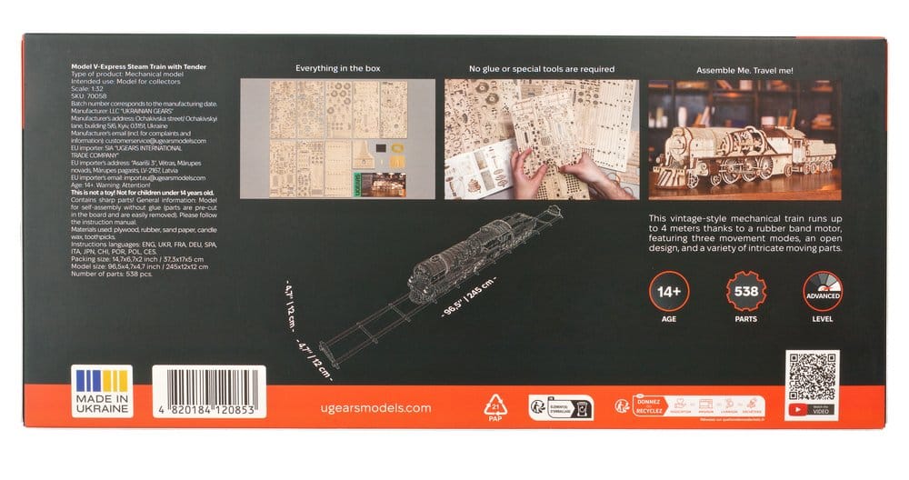 Ugears Wooden Model Kit V-Express Steam Train with Tender