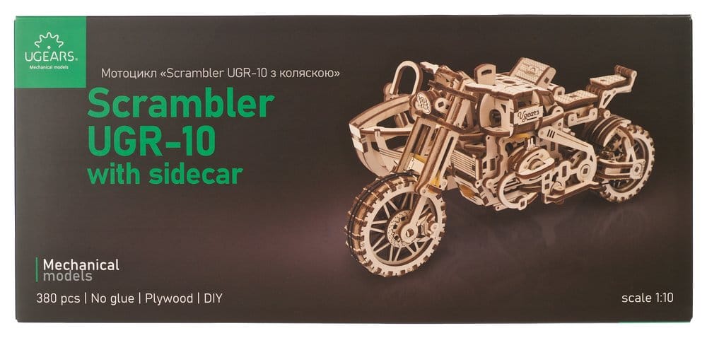 Ugears Wooden Model Kit Scrambler UGR-10 with sidecar