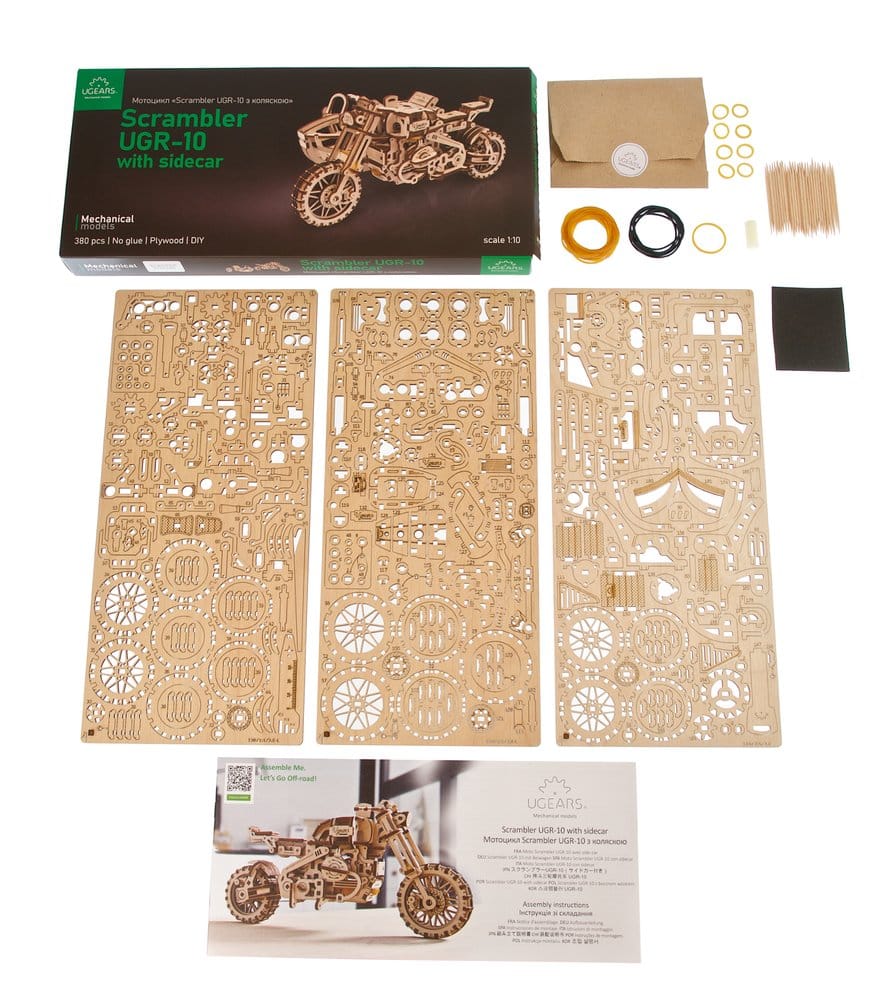 Ugears Wooden Model Kit Scrambler UGR-10 with sidecar