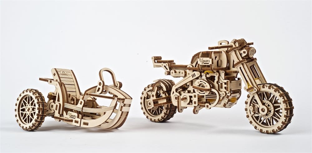 Ugears Wooden Model Kit Scrambler UGR-10 with sidecar