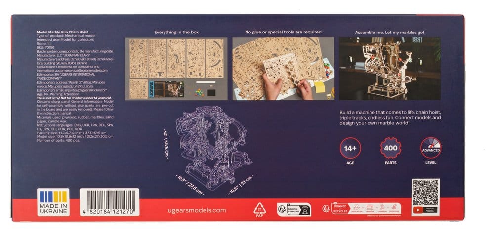 Ugears Wooden Model Kit Marble Run Chain Hoist