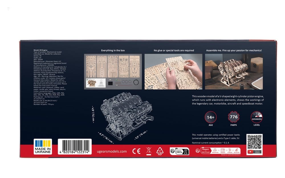 Ugears Wooden Model Kit V8 Engine