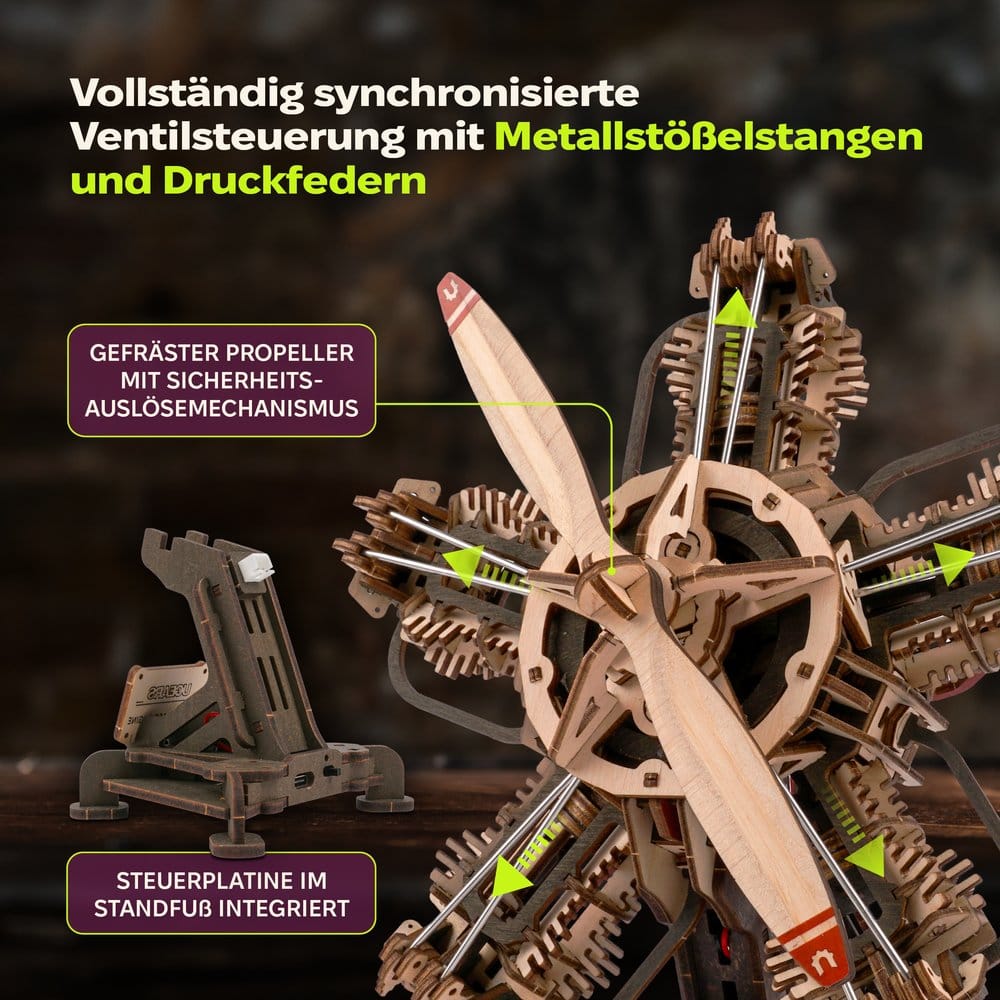 Ugears 3D Wooden Model Kit R-5 Aircraft Engine 25 cm
